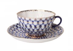 Чашка с блюдцем чайная 250 мл форма Тюльпан рисунок Кобальтовая сетка 